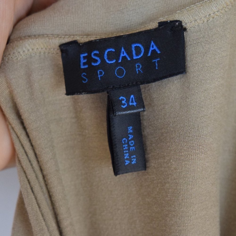 Escada Sport Tan Embroidered Halter Mini Dress 4 Jersey Knit Studded - Picture 3 of 9